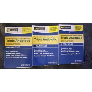 DG Health Triple Antibiotic Ointment + Pain Relief 1oz (3 Pack) Exp 10/2026